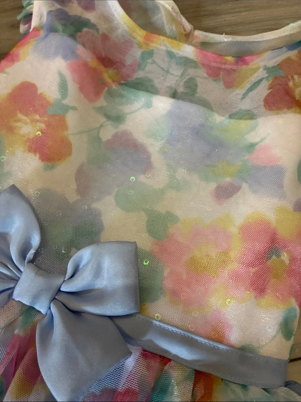 🚾 Jona Michelle Pastel Floral Tulle Dress with Light Blue Bow sz 5